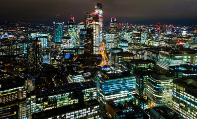 Fototapeta premium Aerial view of London city in the night, UK