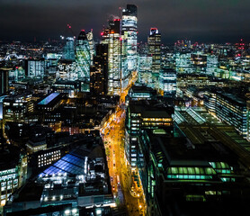 Fototapeta na wymiar Aerial view of London city in the night, UK