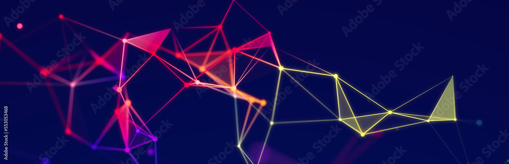 Poster colored polygonal structure. beautiful illustration with connected dots and lines. digital network b
