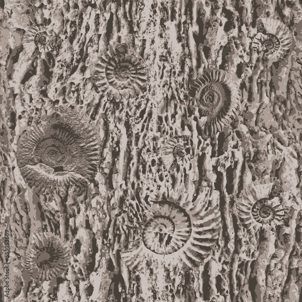 Aufkleber vector seamless pattern background with sea stone texture with imprints of shells of ancient ammonit