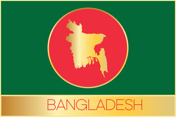 Bangladesh map and Flag in golden  look