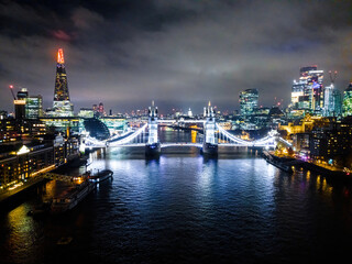 Fototapeta na wymiar Aerial view of Tower bridge in the night during Christmas time