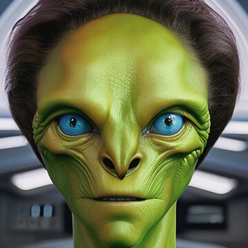 Alien portrait close-up. Realistic image of an alien. AI Art. 