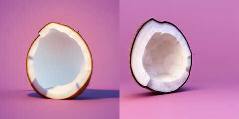 coconut on pastel pink background. Creative idea. Minimal concept. 3D rendering