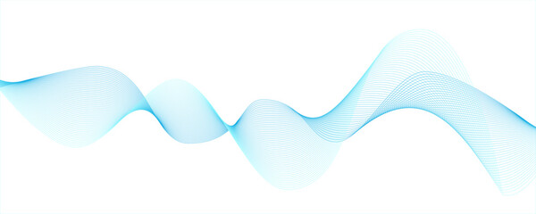 Creative blue wave of lines on a dark background. Curved smooth sound stream or DNA. Abstract design. Vector illustration.