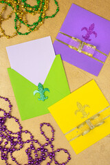 Mardi gras carnival Creative background with blank sheet of paper in an envelope