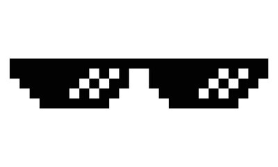 Pixel art sunglasses with white light reflection and transparent background
