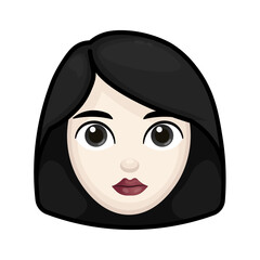 Woman with black hair. Wednesday concept. Large size of pale emoji face