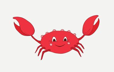 Cartoon childish red crab with a big smile  and big claws

