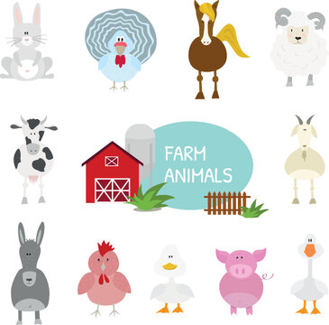 Cartoon vector illustrations, set of flat design farm animals. Cute and funny.
