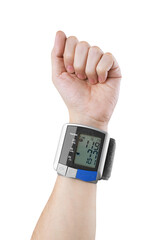 Tonometer on a hand on white