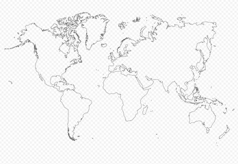 Contour world map, flat on isolated background. Very detailed. Vector globe template ideal for website, design, cover, annual reports, infographics. 

