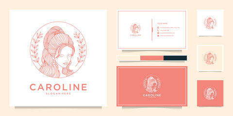 Pink beauty woman logo and business card template