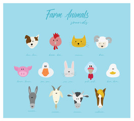 Obraz na płótnie Canvas Farm animal's portraits, heads - vector. Funny characters 
