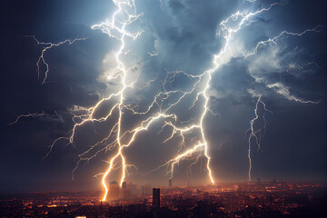 lightning in the city night