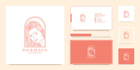 Feminine beautiful woman logo design template and business card