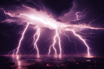 lightning in the city night - obrazy, fototapety, plakaty