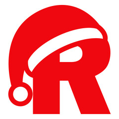 Logo aislado con letra inicial R con silueta de gorro Papá Noel para su uso en invitaciones y tarjetas de felicitación