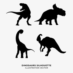 pack of dinosaurs silhouette vector illustration