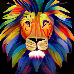 Painted multicolored lion head. Generative AI