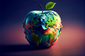 Generative AI abstract render of planet earth as an apple