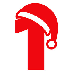 Logo aislado con cifra número 1 con silueta de gorro Papá Noel para su uso en invitaciones y tarjetas de felicitación