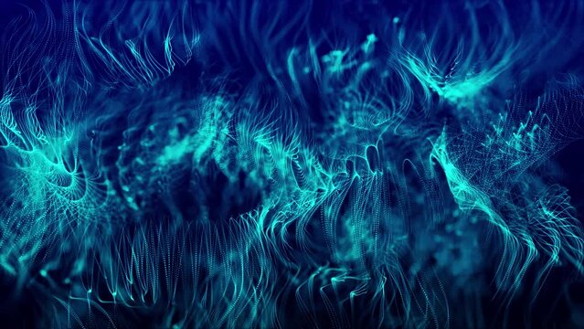Abstract background with a dynamic wave. Futuristic wave with dots. Big data concept. Abstract technology background. 3D rendering. 4k animation.