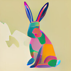 Painted multicolored rabbit. Generative AI