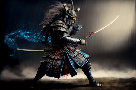 fantasy samurai warrior in battle pose