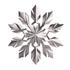 Vector realistic 3d silver snowflake for winter holiday design. 3d render vector flake. Winter seasonal decoration made of palladium. Christmas, new year holiday snowflake star 3d digital art.