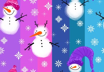 Winter seamless snowman and snowflakes pattern for Christmas wrapping paper and kids notebooks
