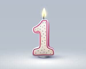 Happy Birthday years anniversary of the person birthday, Candle in the form of numbers one of the year. Vector