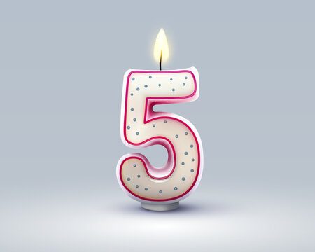 Happy Birthday years anniversary of the person birthday, Candle in the form of numbers five of the year. Vector