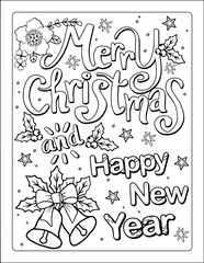 Merry Christmas Happy New Year Coloring Page