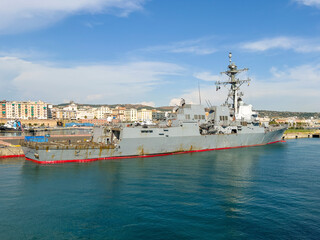 The rusted military ship at Civitavecchia port.