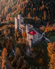 Latzfons, Italy - Aerial view of beautiful Gernstein Castle (Castello di Gernstein, Schloss...