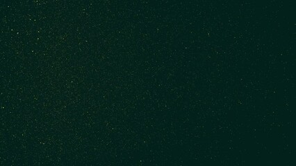 Gold tiny dots glitter on dark green background that spin in the frame. Abstract backdrop party or holidays concept with copy space