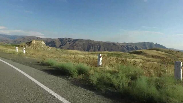 Driving along the highways of the Armenian countryside