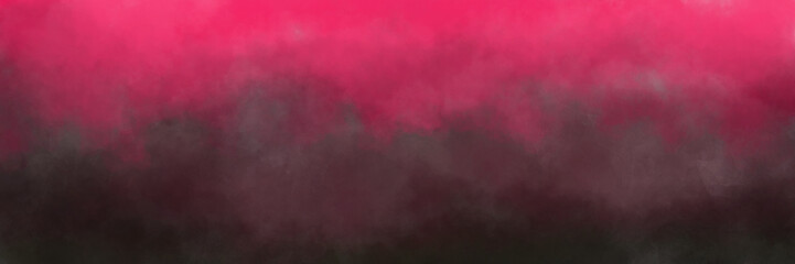 Black smoke wisps or hazy fog on pink background, hot pink cloudy sky texture, abstract banner design or border 