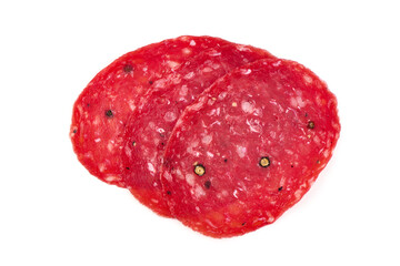 Spanish salchichon sausage, isolated on white background.