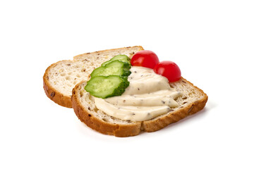 Sandwiches with cream cheese, isolated on white background. High resolution image.