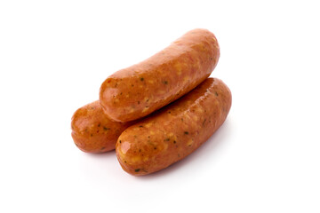 Smoked sausages for grill, isolated on white background. High resolution image.
