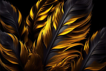 black and yellow feathers background as beautiful abstract wallpaper header