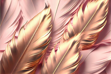 soft pastel pink and gold feathers background as beautiful abstract wallpaper header