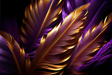 purple and gold feathers background as beautiful abstract wallpaper header