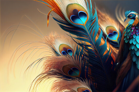 colorful background with peacock feathers as abstract wallpaper header