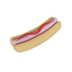3D Icon One Hot Dog. Cartoon style. 3D rendering. Cartoon Style. Fast food concept.