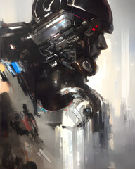 Ai Digital Illustration Futuristic Cyborg Portrait