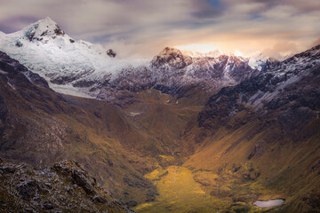 Naklejka na ściany i meble Huascaran Mountain massif in Cordillera Blanca, snowcapped Andes, Ancash, Peru