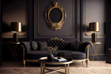 luxury black and gold living room interior